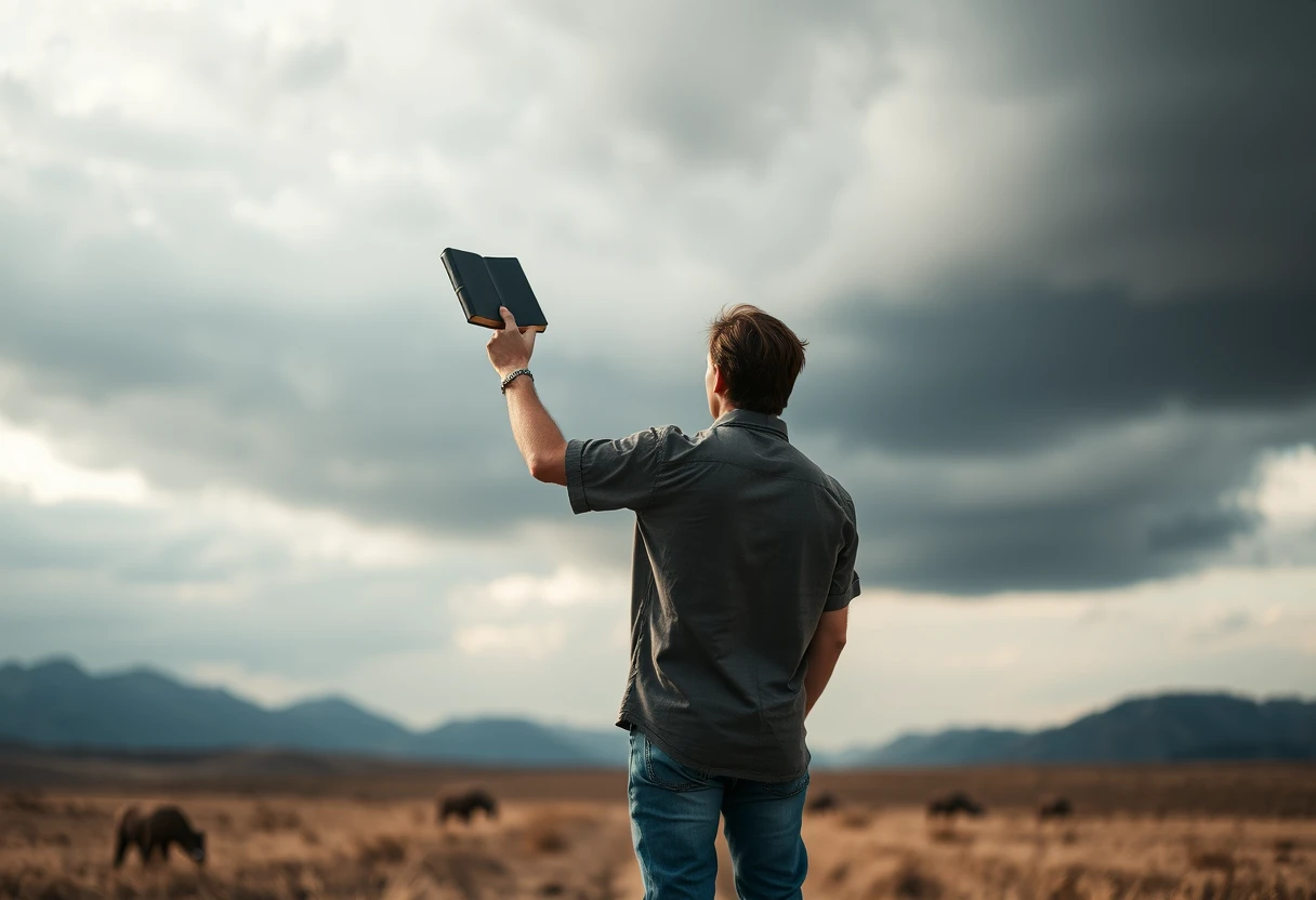 A person standing firm with a Bible, symbolizing survival in the last days